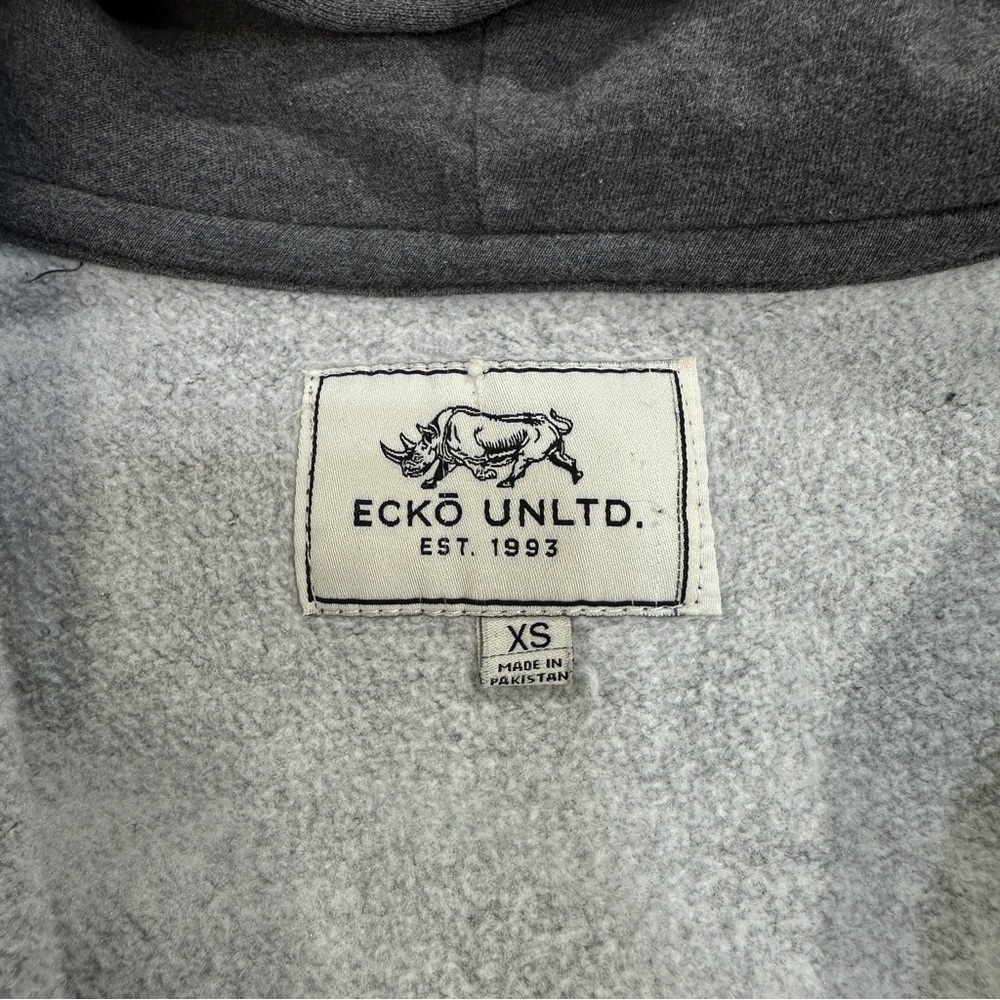 Ecko Unltd Gray Hoodie Full Zip Sweater Rhino Embroidered Grunge Hip Hop Mens XS - Picture 7 of 11